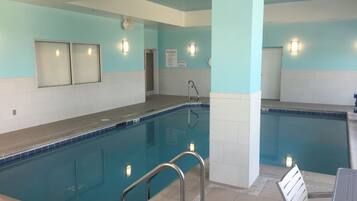 Indoor pool, pool umbrellas, sun loungers