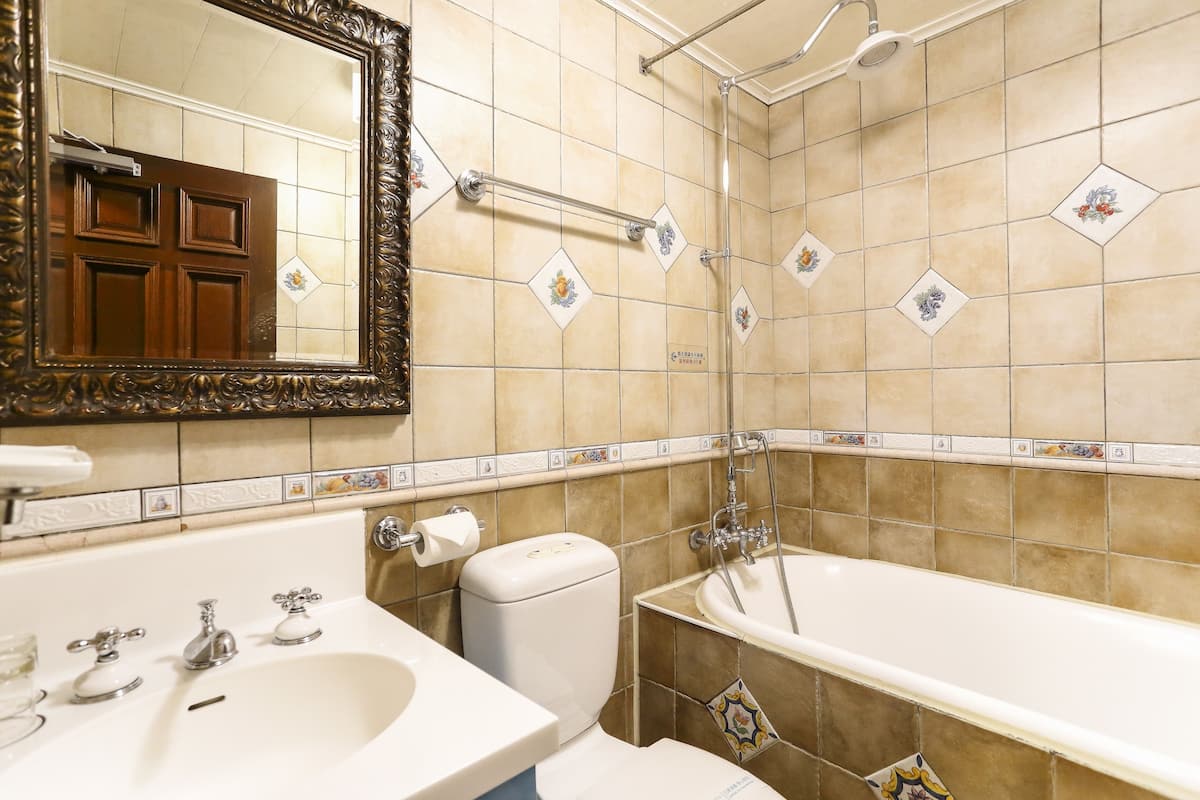 mountain view double room | bathroom | combined shower/bathtub, free toiletries, hair dryer, slippers