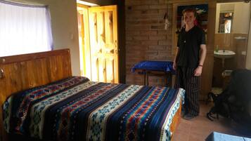 Desk, laptop workspace, free WiFi, bed sheets