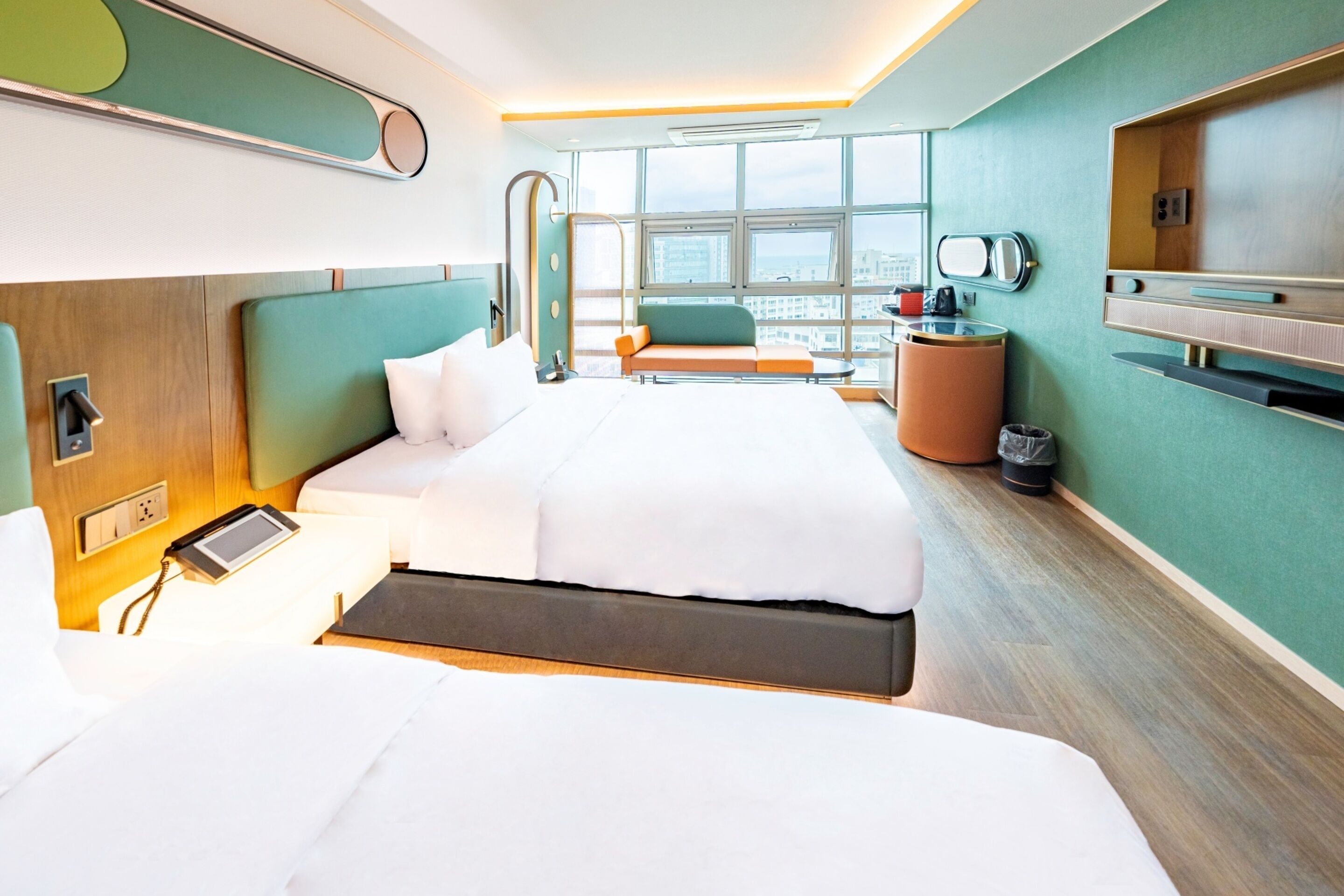 premium twin room, city view | 1 bedroom, desk, laptop workspace, blackout curtains