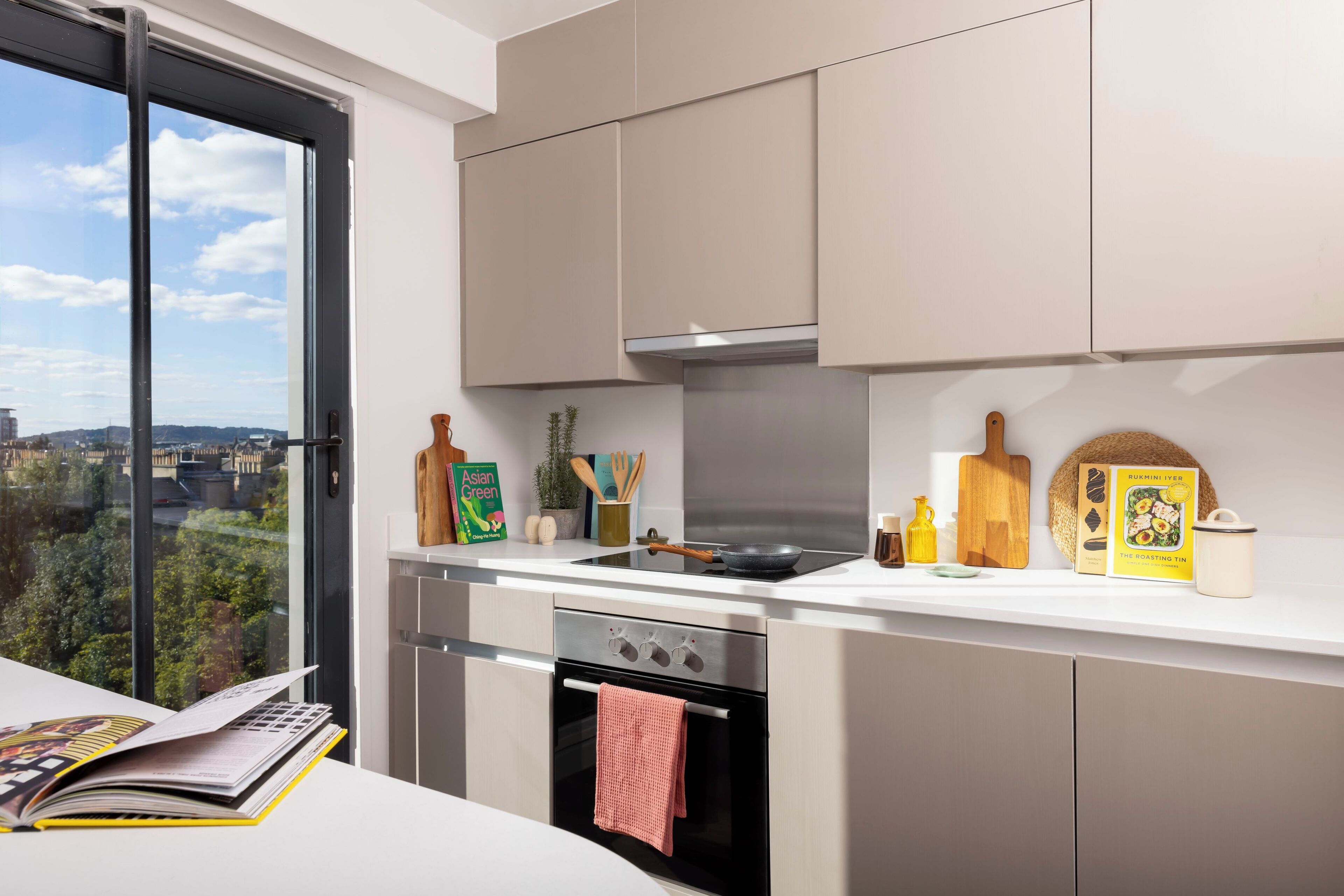 Full-sized fridge, microwave, oven, stovetop