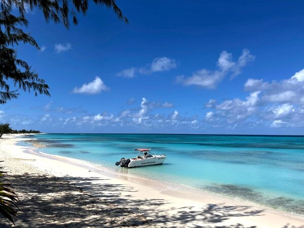 On the beach, white sand, snorkelling