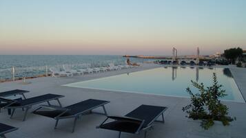 Außenpool (je nach Saison geöffnet), Sonnenschirme, Liegestühle