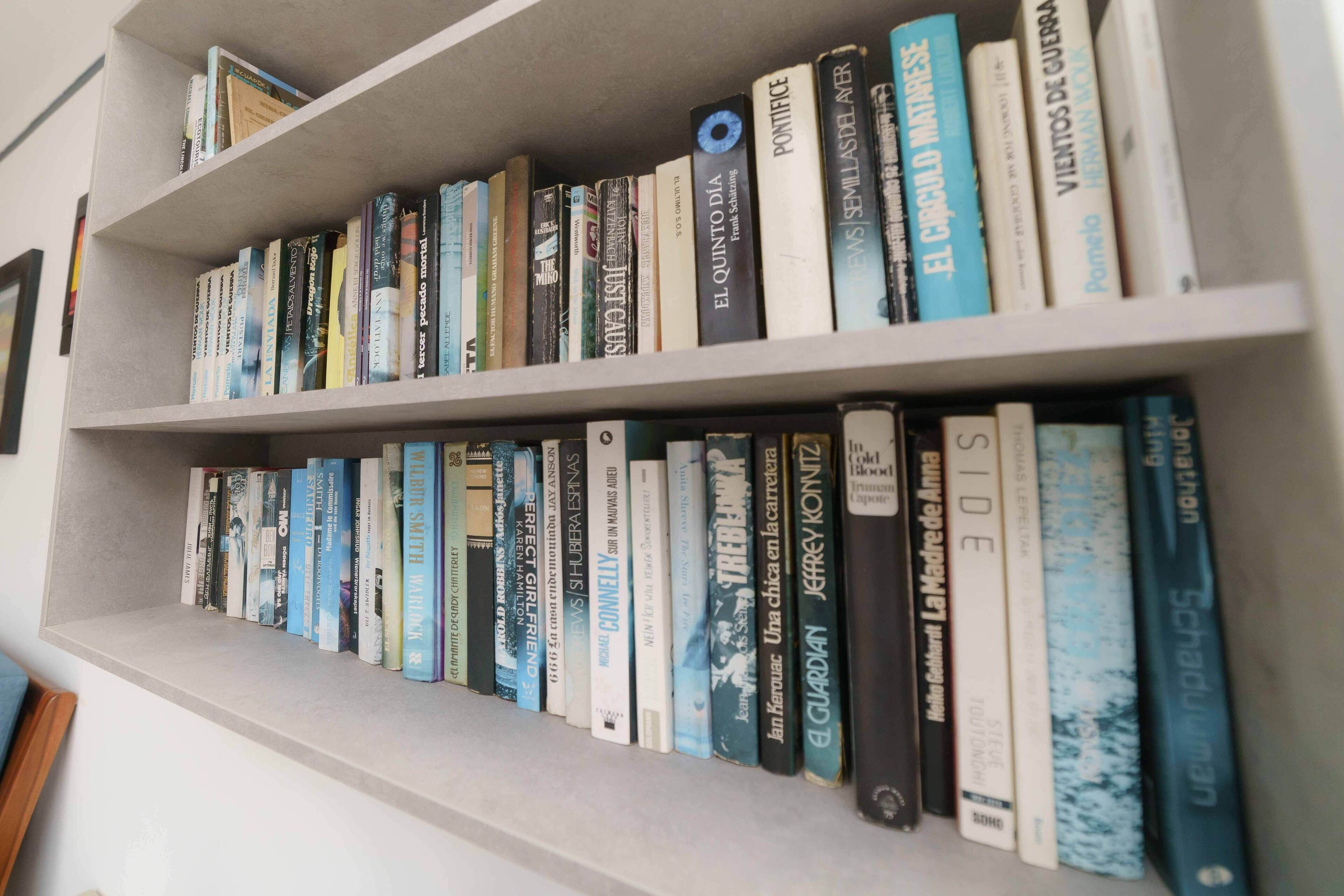 Una estantería con varios libros.