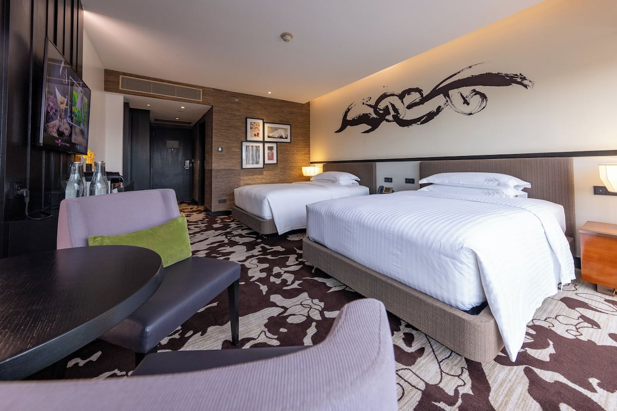 Nobu Deluxe Double Queen, City View | Premium bedding, minibar, in-room safe, desk