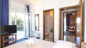 Economy Double Room with Balcony | Área de sala de estar | Televisión de pantalla plana