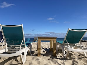 Private beach, white sand, sun-loungers, beach umbrellas