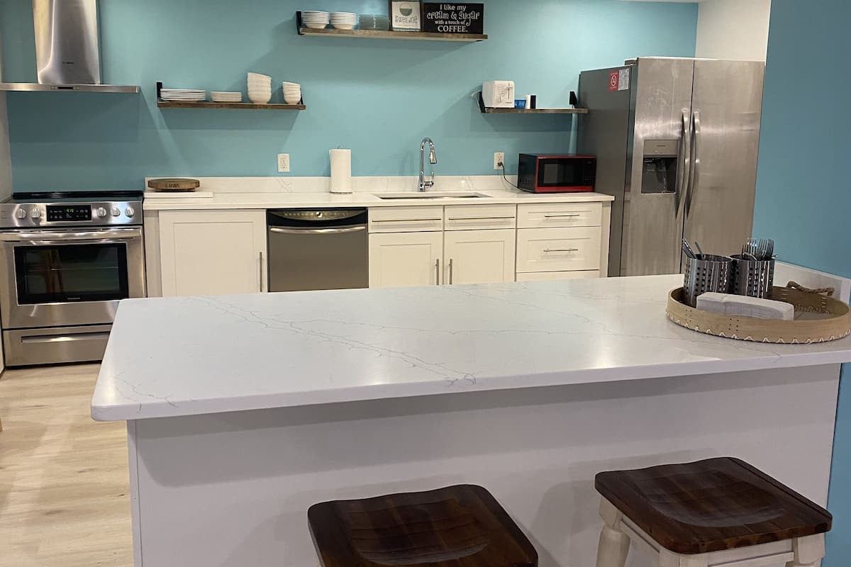 fridge, microwave, electric kettle