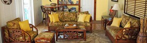 Panoramic House, 3 Bedrooms, Beach View, Beachfront | Living area | Flat-screen TV, DVD player - Cayman Brac Beach Villas (West End)
