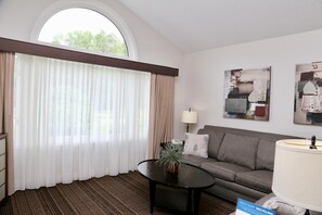 43-inch flat-screen TV with satellite channels, TV