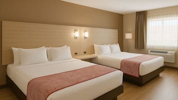 Habitación estándar, 2 camas matrimoniales, para no fumadores | Escritorio, espacio para trabajar con laptop y cortinas blackout