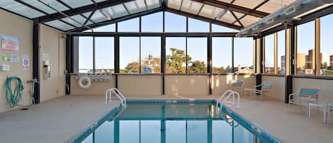 Indoor pool, open 8:30 AM to 10:00 PM, sun loungers