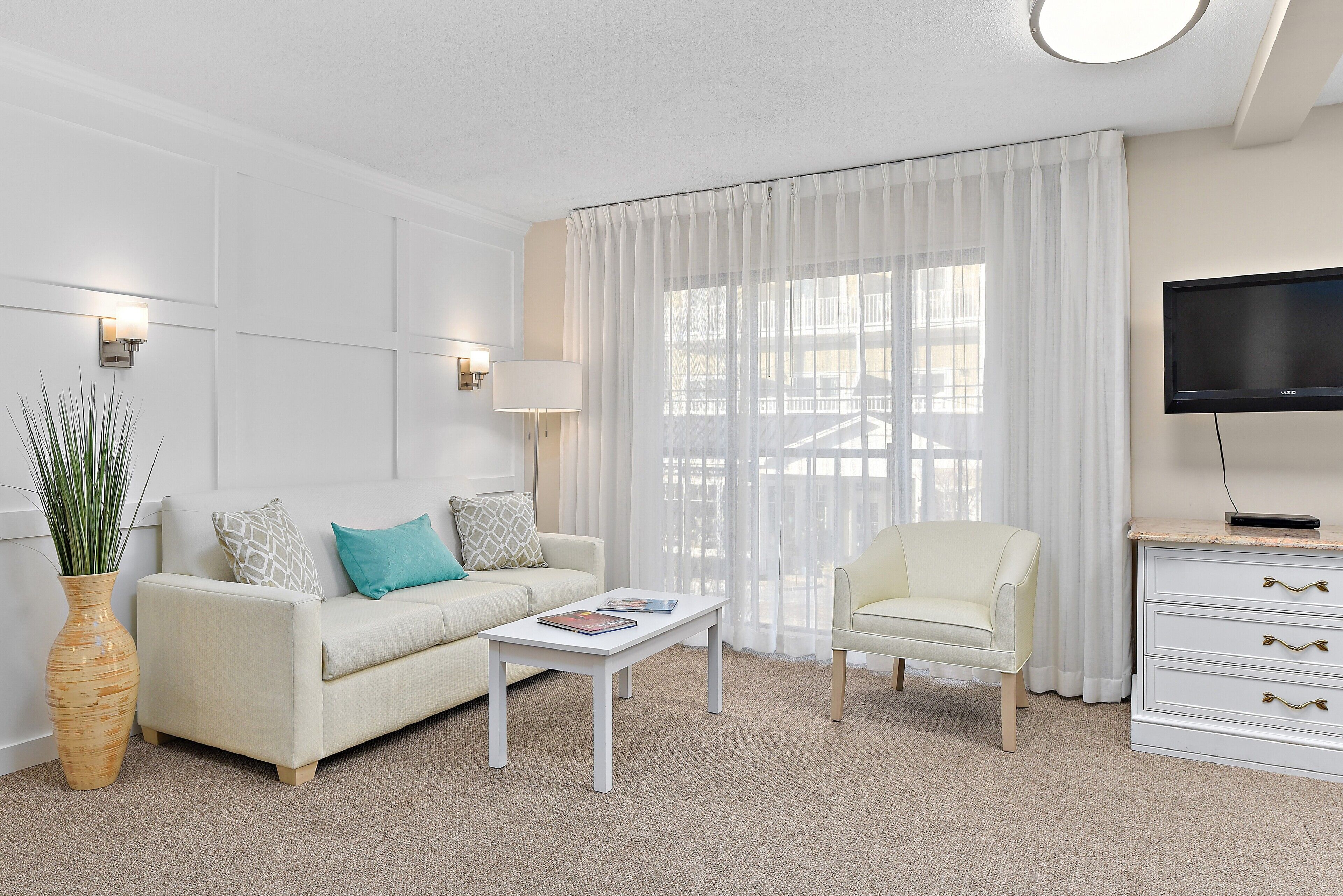 studio, 1 queen bed with sofa bed | living area | 50-inch smart tv with cable channels, tv, streaming services