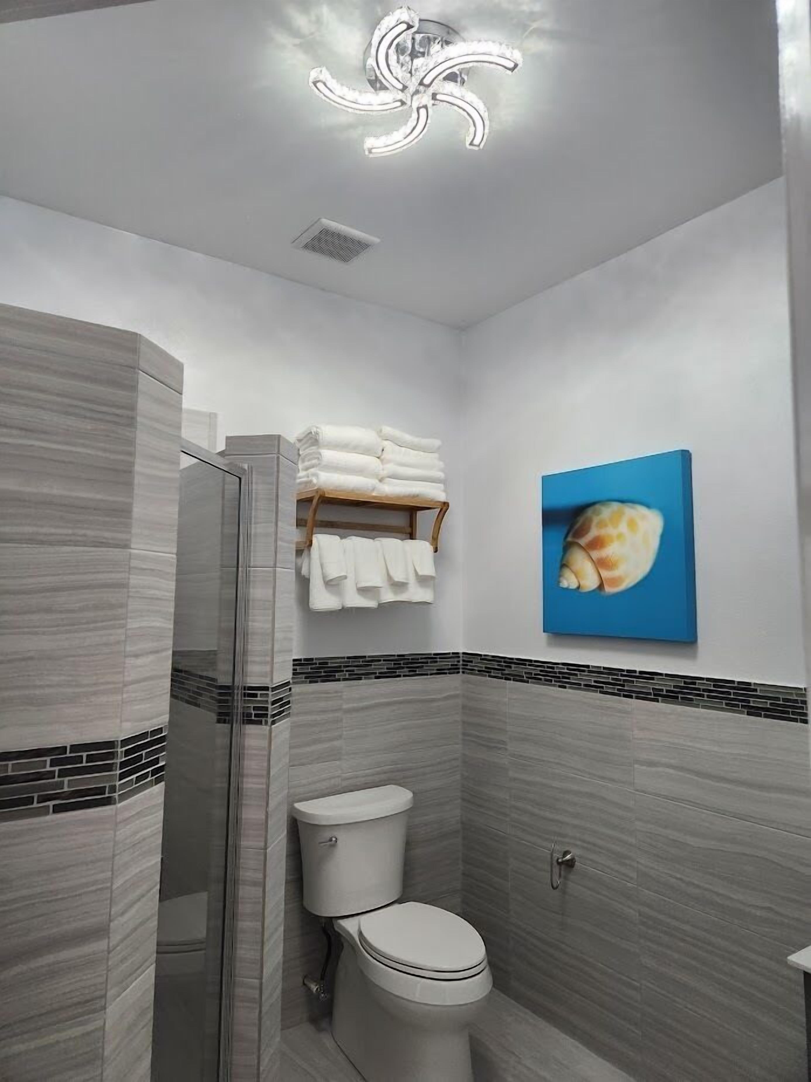 deluxe double room, ocean view | bathroom | shower, rainfall showerhead, hair dryer, towels