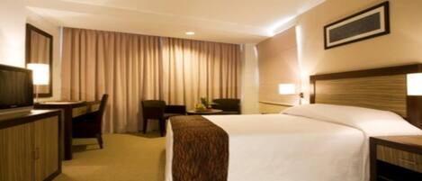 Minibar, desk, blackout curtains, iron/ironing board