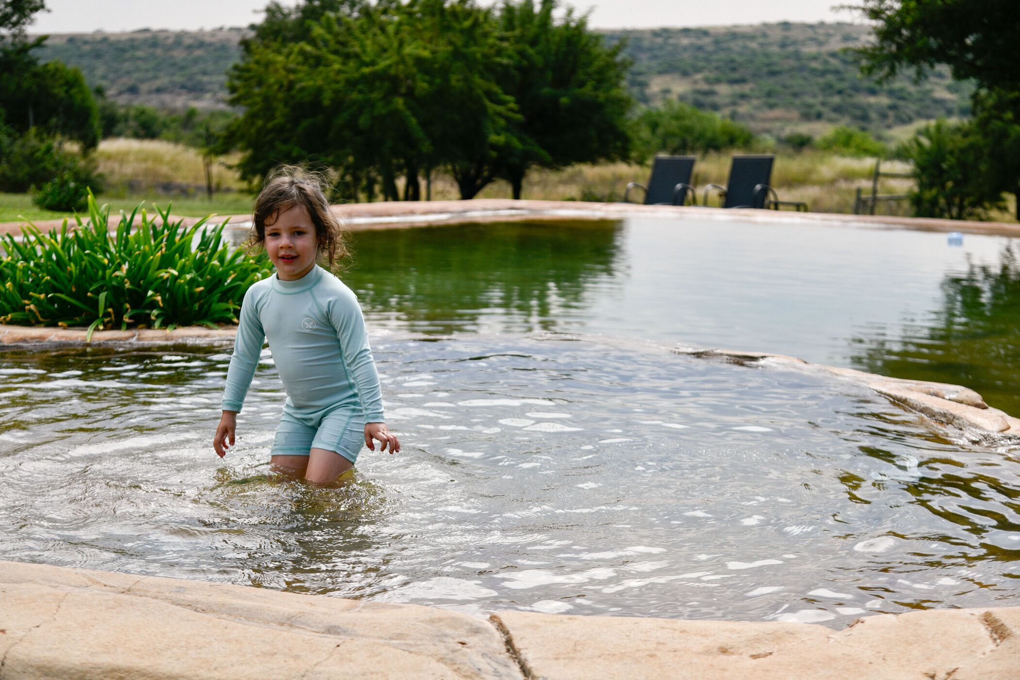 2 outdoor pools, a natural pool, open 7:00 AM to 4:00 PM, pool loungers