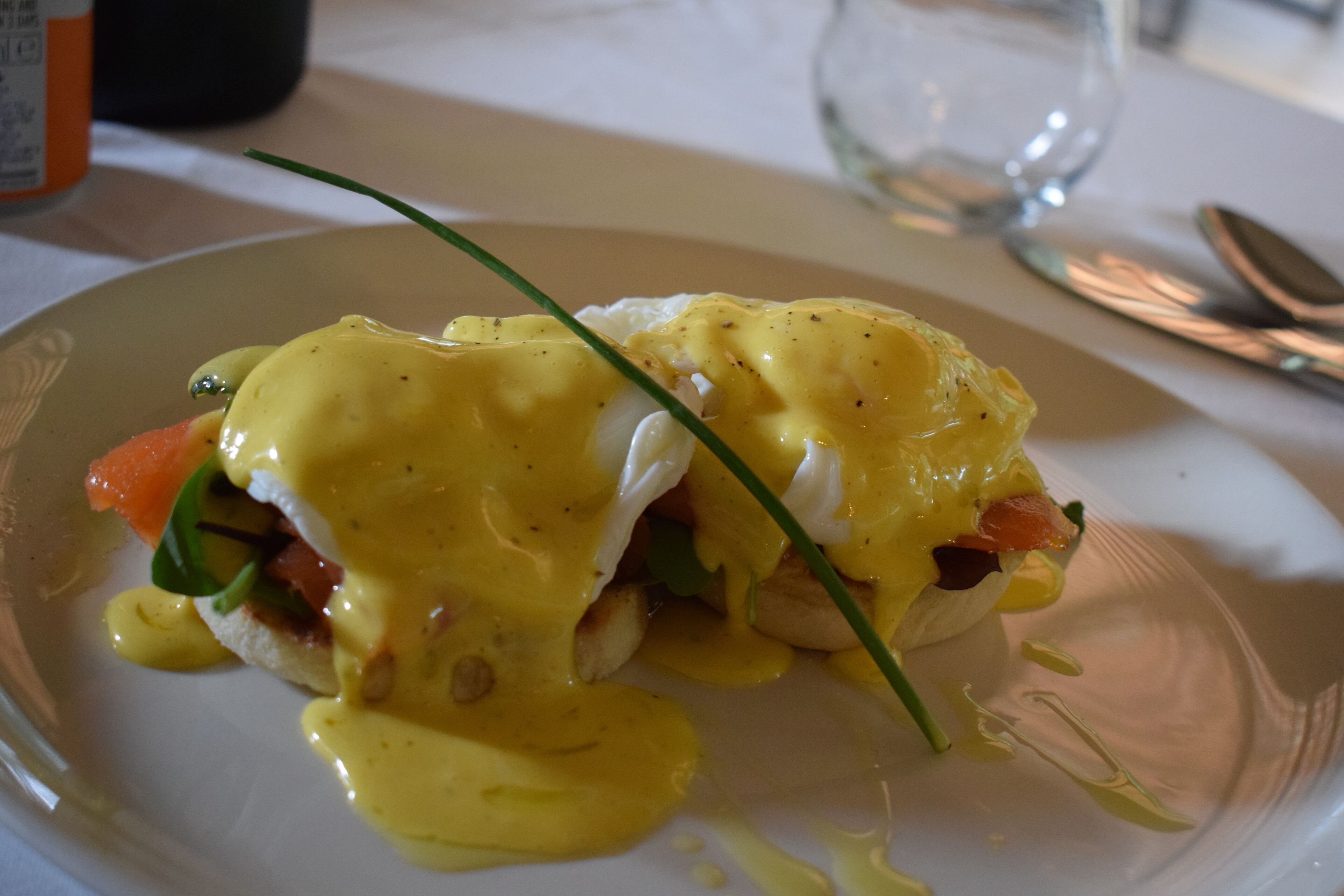A plate of food with a garnish.