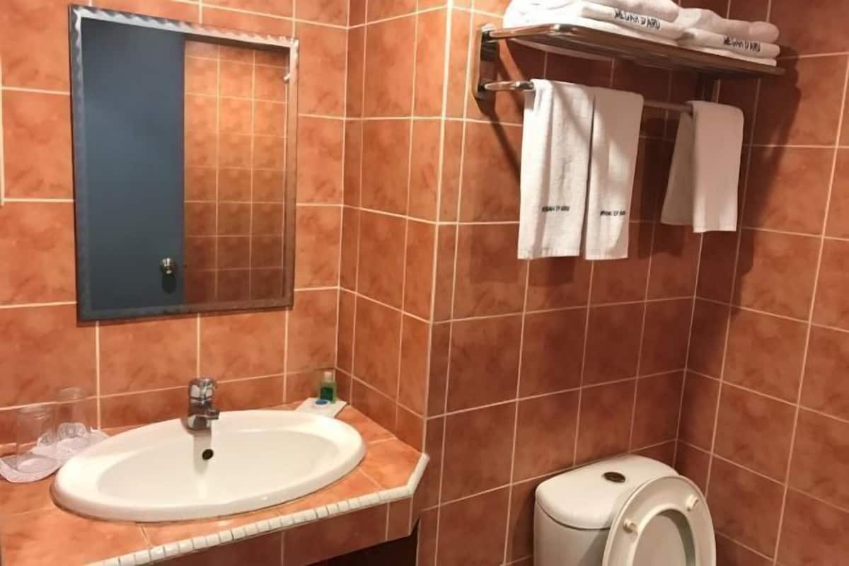 Shower, free toiletries, hair dryer, slippers
