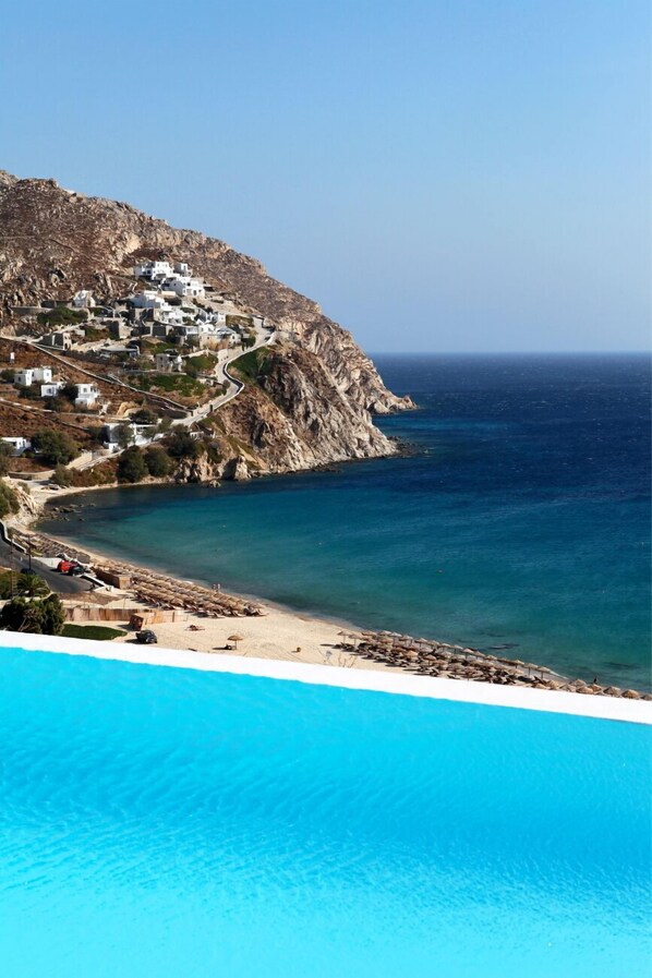 Seasonal outdoor pool, sun loungers