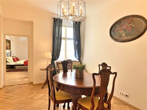 Deluxe Apartment, Kitchen | Living area