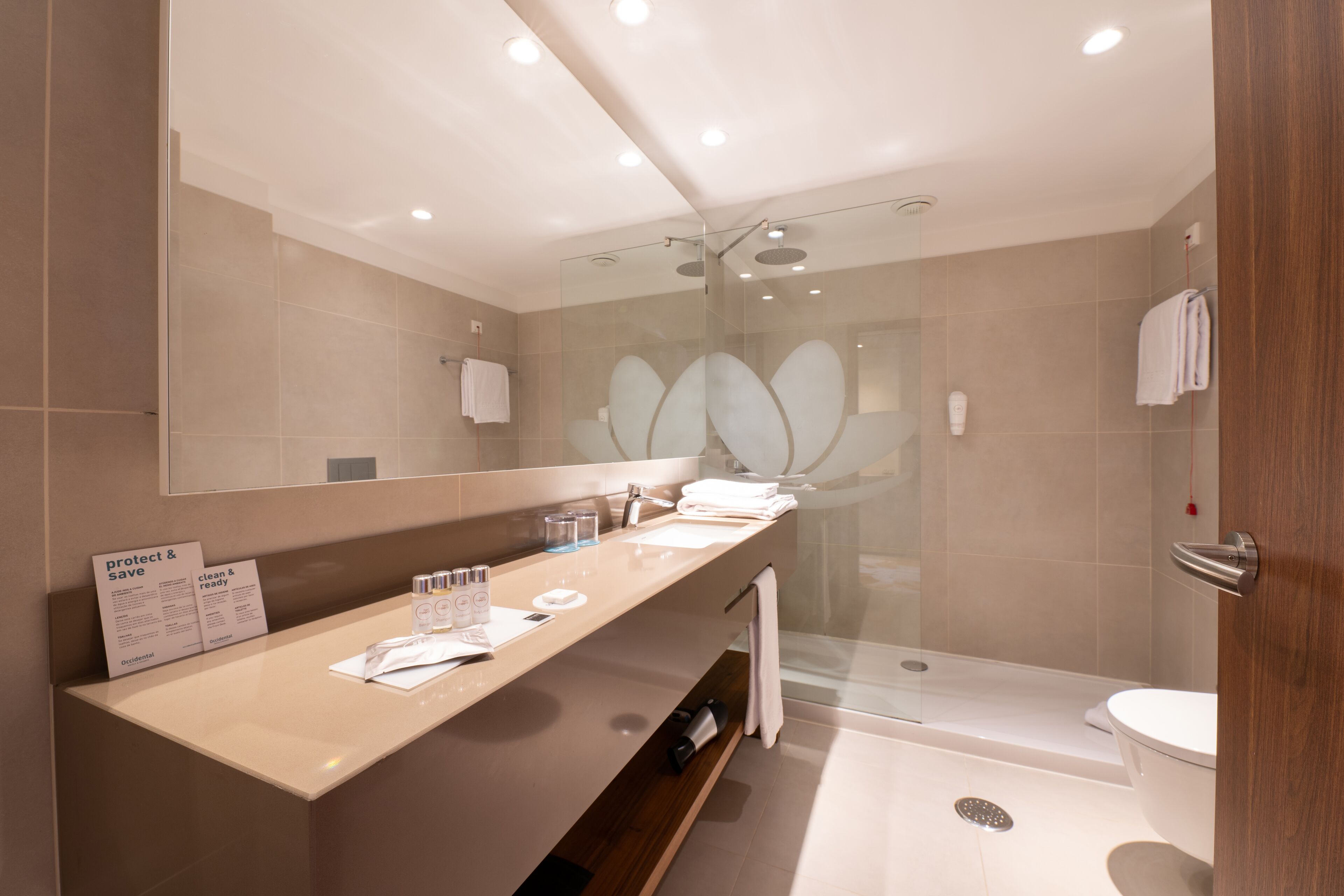 superior double room | bathroom | shower, free toiletries, hair dryer, towels