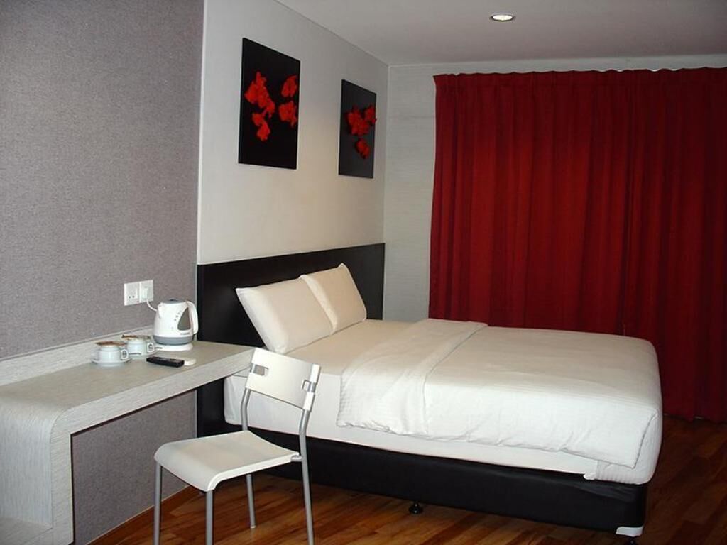 Desk, blackout curtains, soundproofing, iron/ironing board