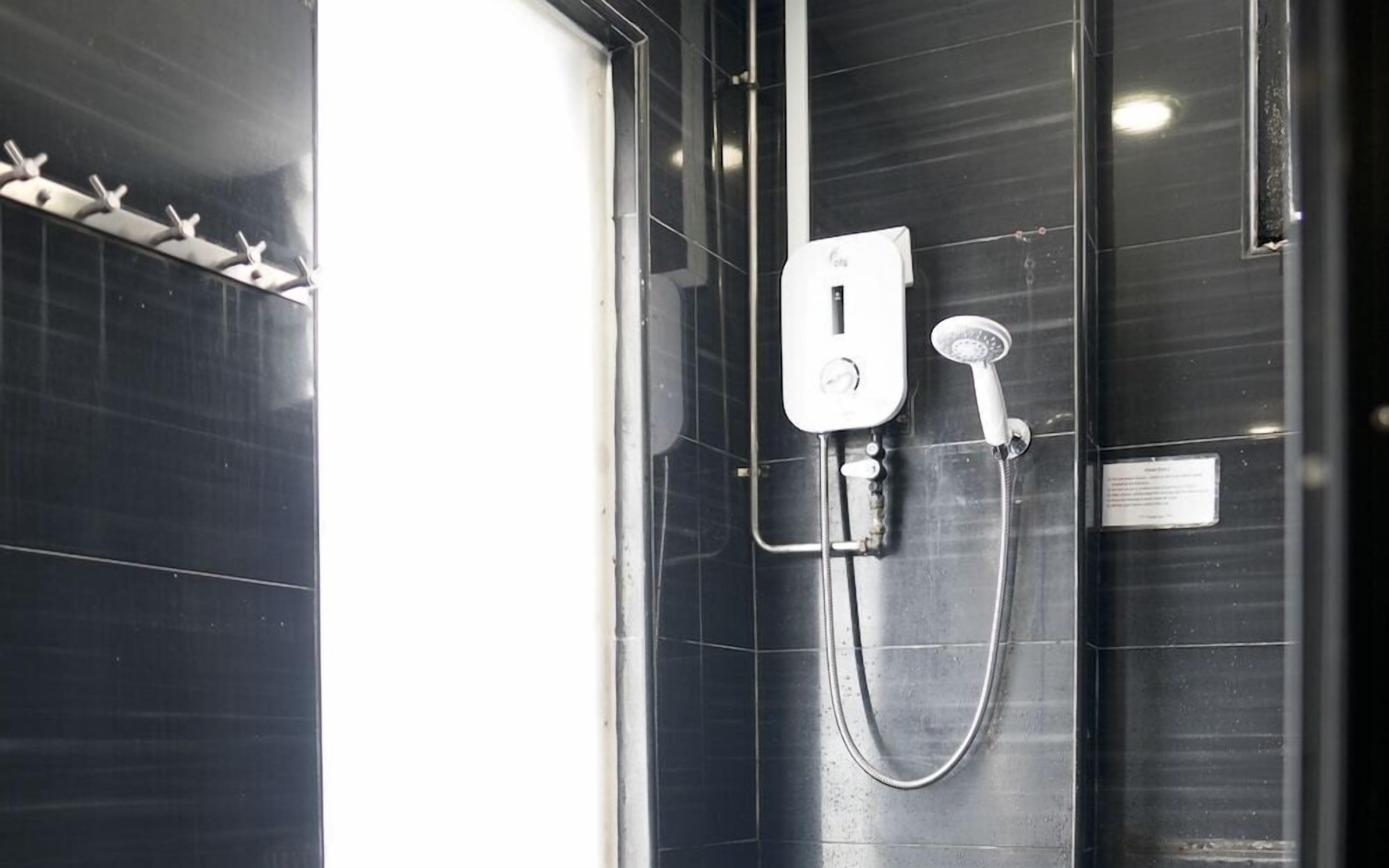 Shower, rainfall showerhead, slippers