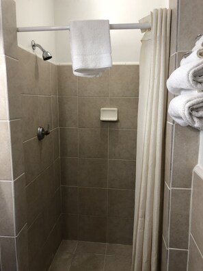 Triple Room, Multiple Beds | Bathroom shower - Sun 'N Snow Hotel (Cadillac)