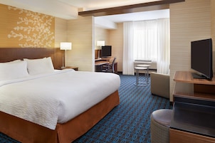 Suite, 1 King Bed with Sofa bed | Desk, laptop workspace, iron/ironing board, free cribs/infant beds