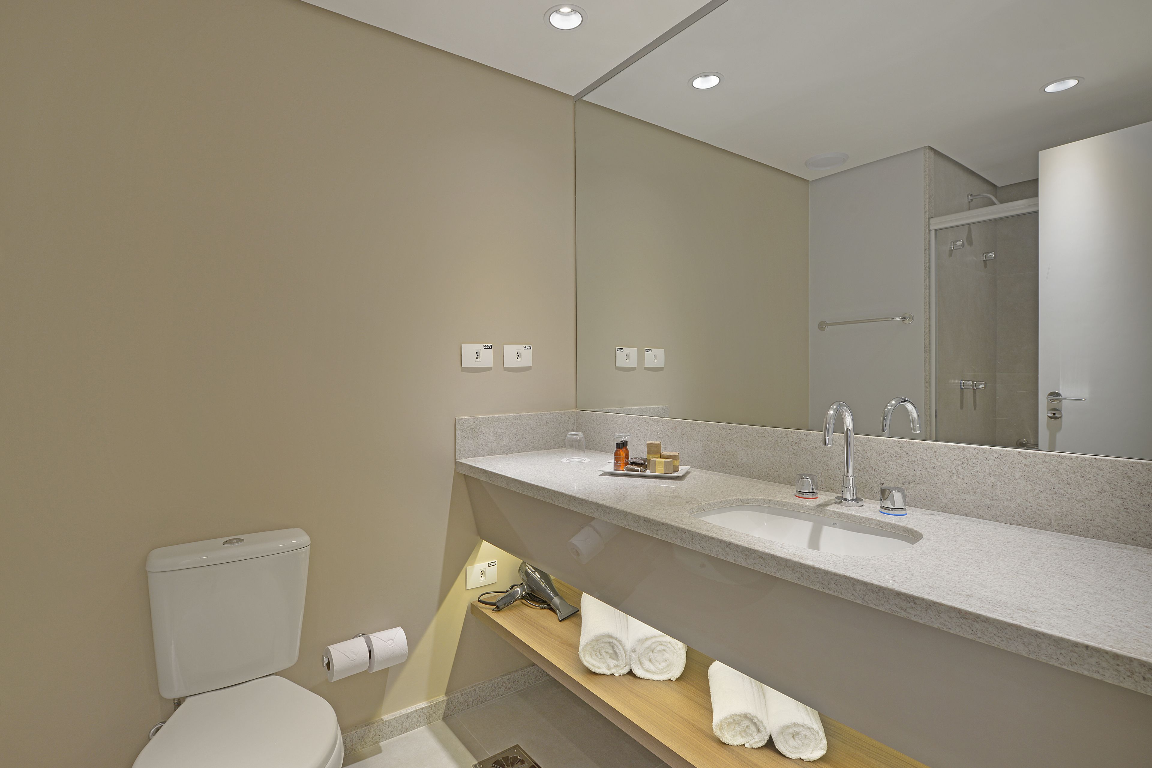 shower, free toiletries, hair dryer, towels