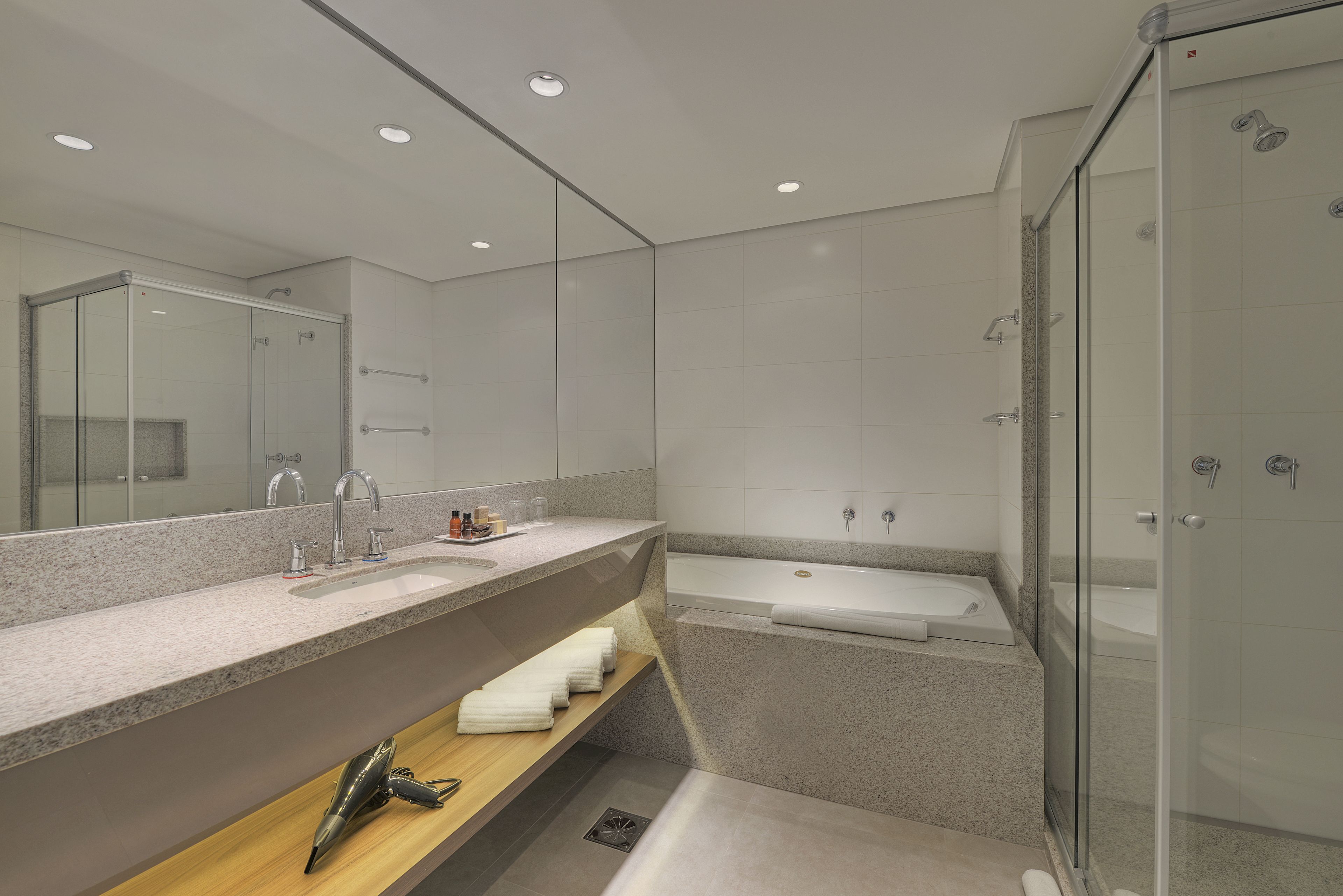 shower, free toiletries, hair dryer, towels