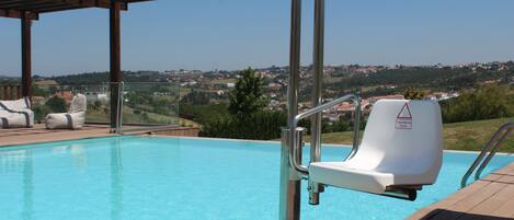 Indoor pool, outdoor pool, pool loungers