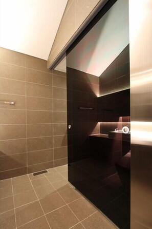 Combined shower/bathtub, free toiletries, hair dryer, bathrobes