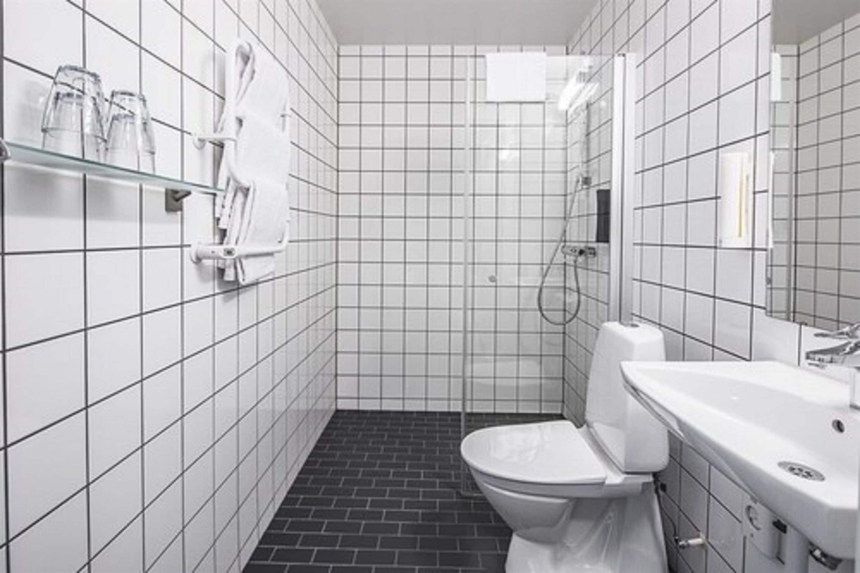 shower, eco-friendly toiletries, hair dryer, towels