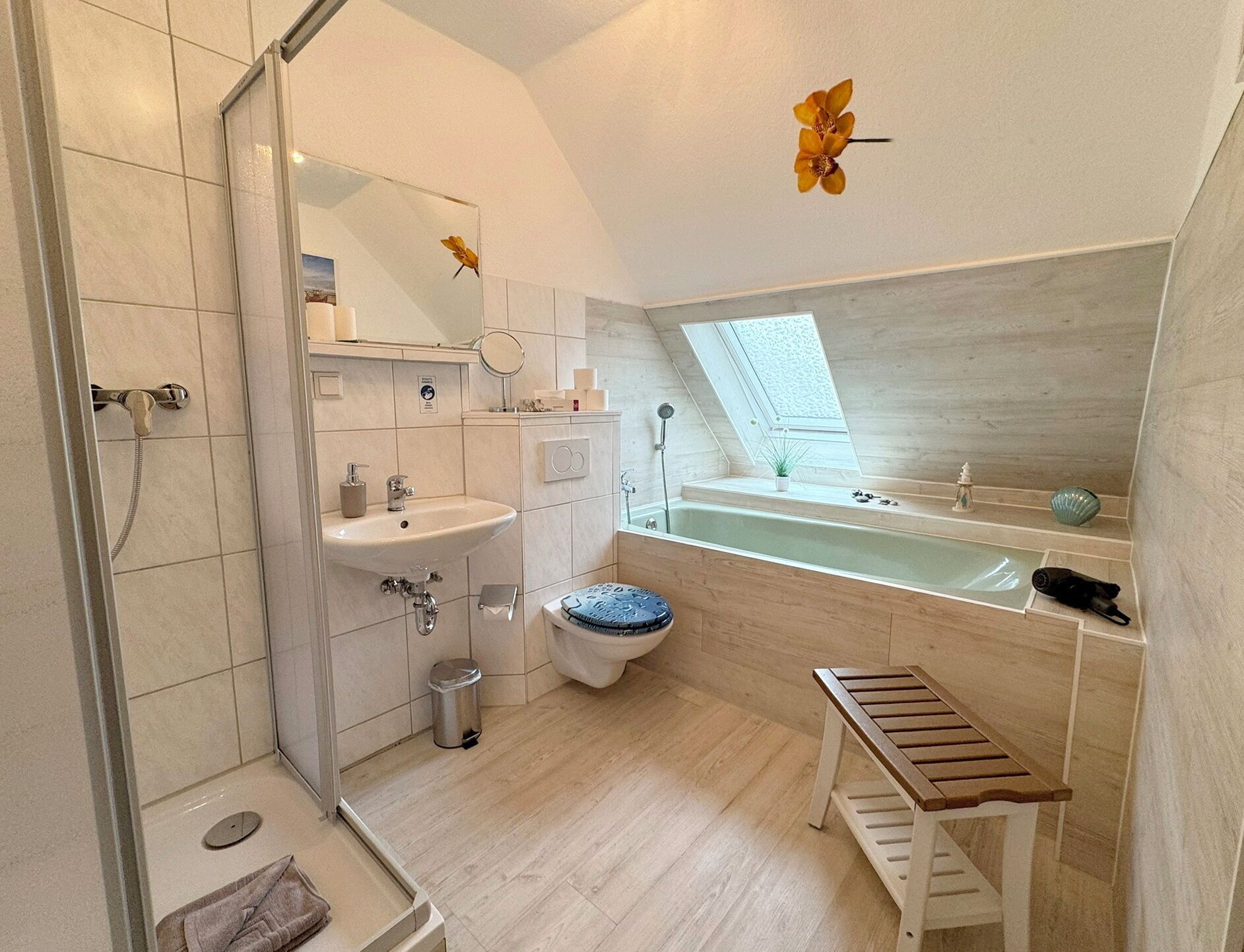 double or twin room | bathroom | shower, hair dryer, towels