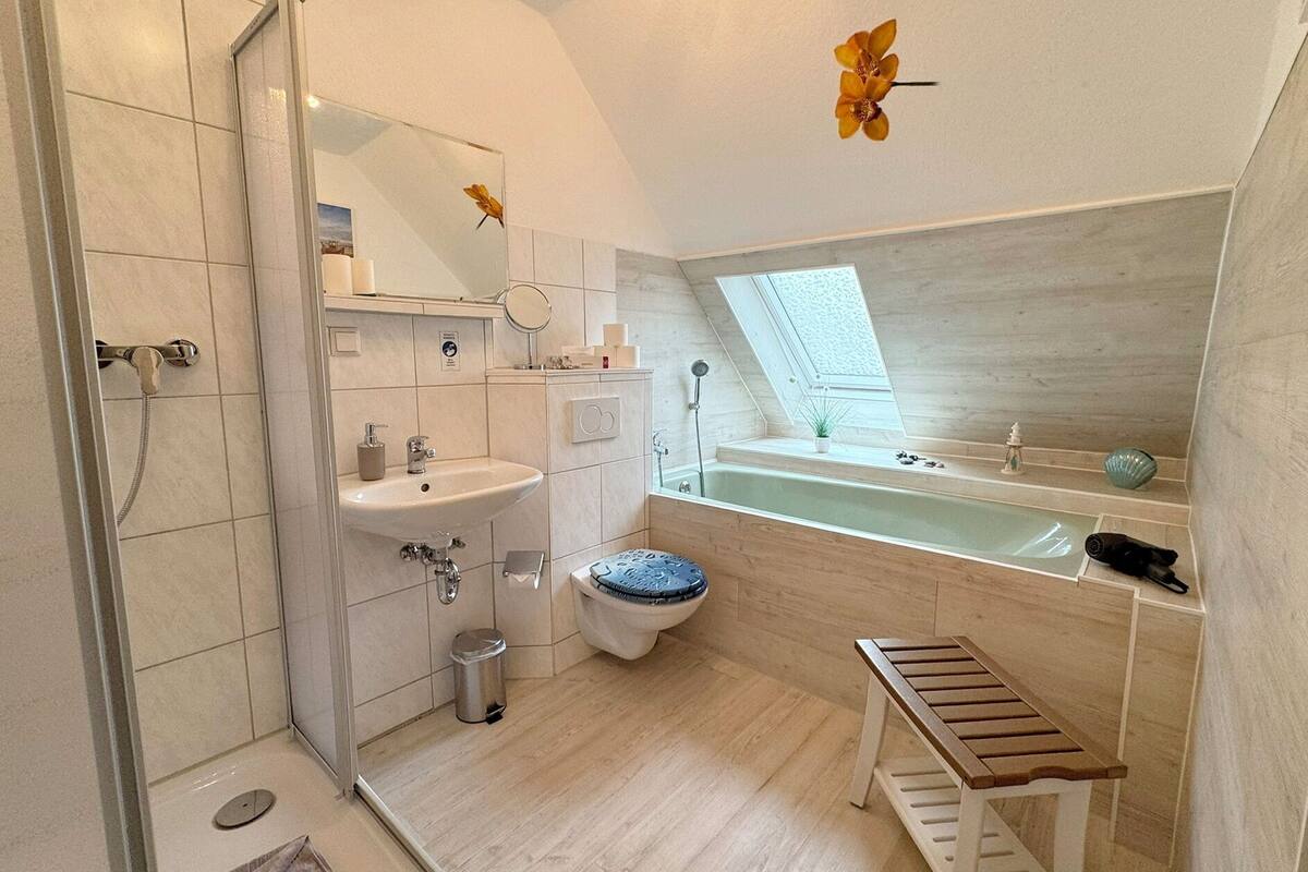 double or twin room | bathroom | shower, hair dryer, towels