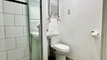 Shower, free toiletries, hair dryer, towels