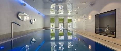 Indoor pool, open 9:00 AM to 9:30 PM, sun loungers