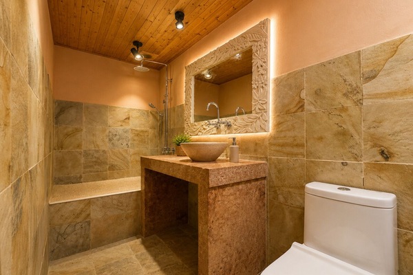 Habitación cuádruple familiar, en la zona del patio | Baño | Ducha y bañera combinadas y bañera profunda