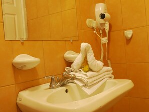 Een douche, gratis toiletartikelen, een haardroger, handdoeken