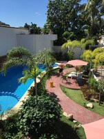 Outdoor pool, sun loungers