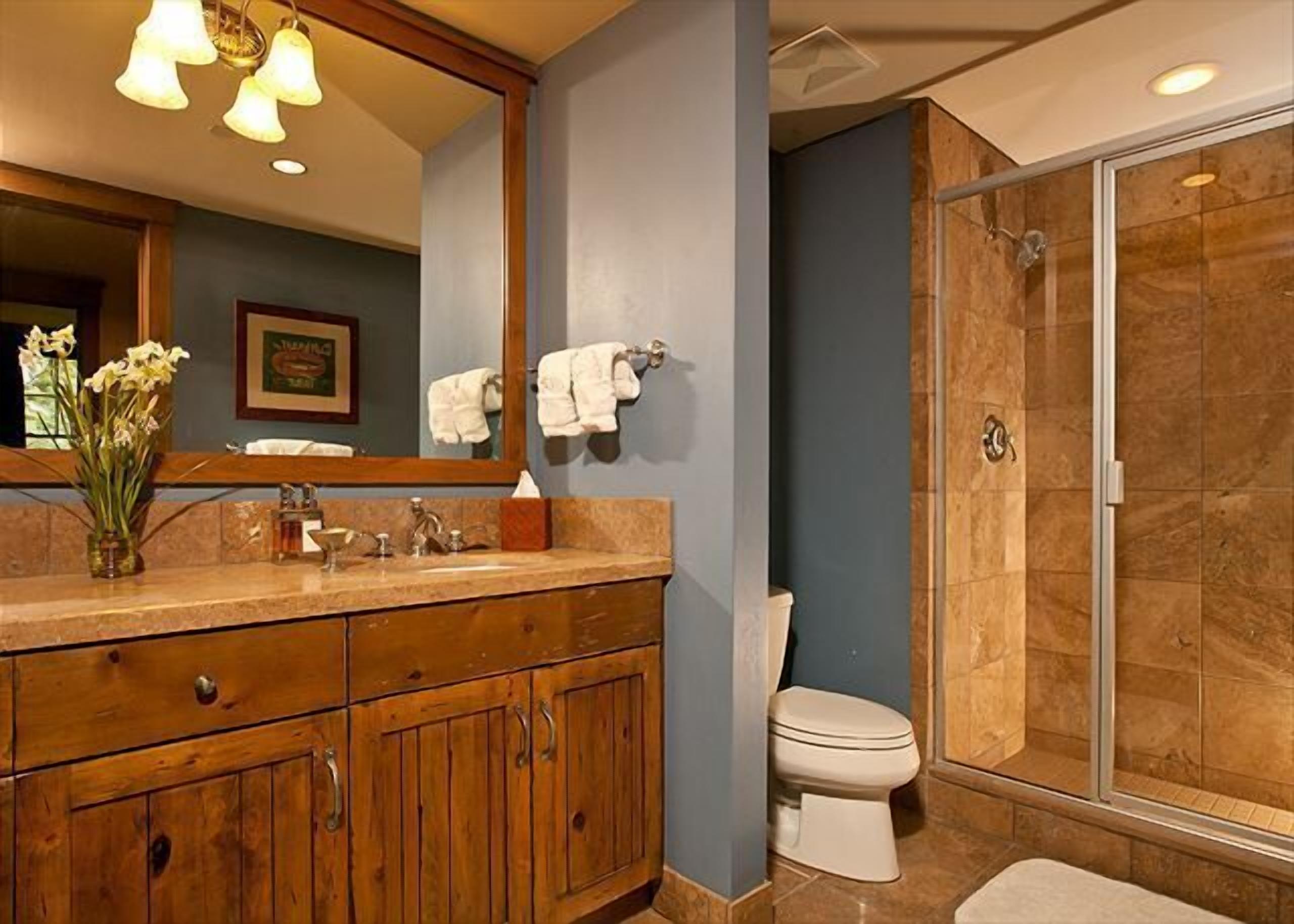 combined shower/bathtub, designer toiletries, hair dryer, dressing gowns