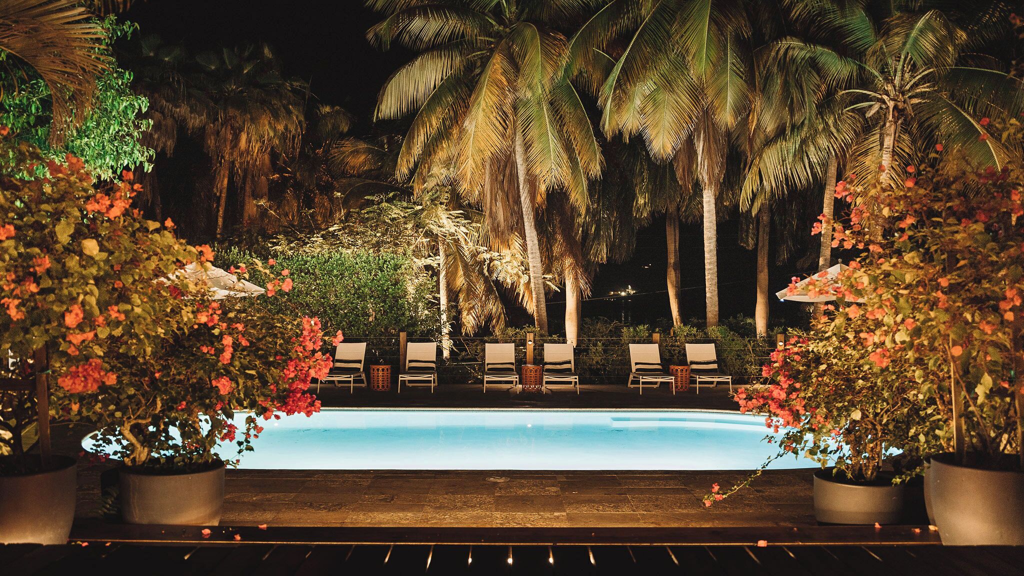 outdoor pool, pool loungers