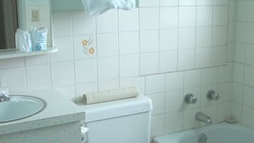Combined shower/bathtub, free toiletries, hair dryer