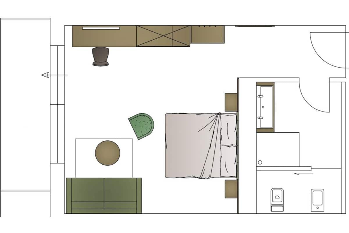 Panorama studio suite | Luxe beddengoed, donzen dekbedden, een kluis op de kamer, een bureau