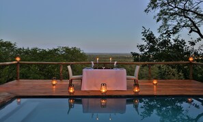 Outdoor pool, pool loungers