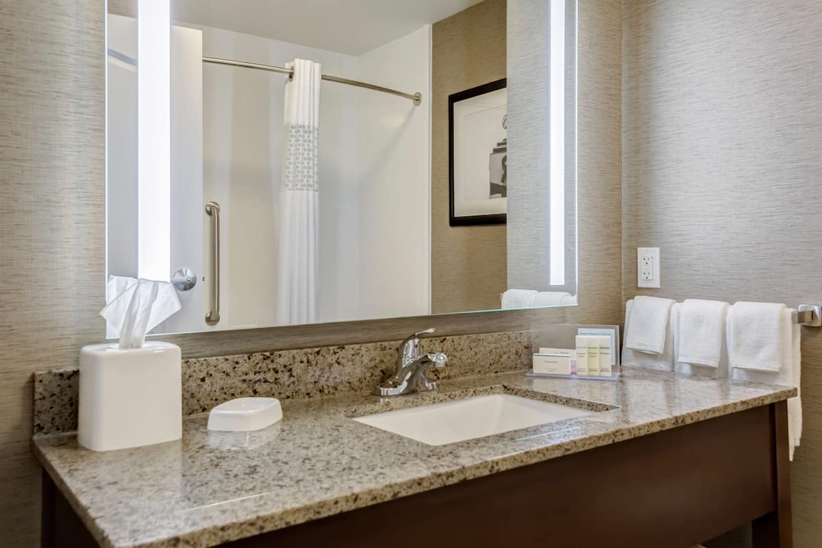 free toiletries, hair dryer, towels