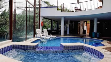 Indoor pool, open 10:00 AM to 5:00 PM, sun loungers