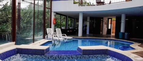 Indoor pool, open 10:00 AM to 5:00 PM, sun loungers