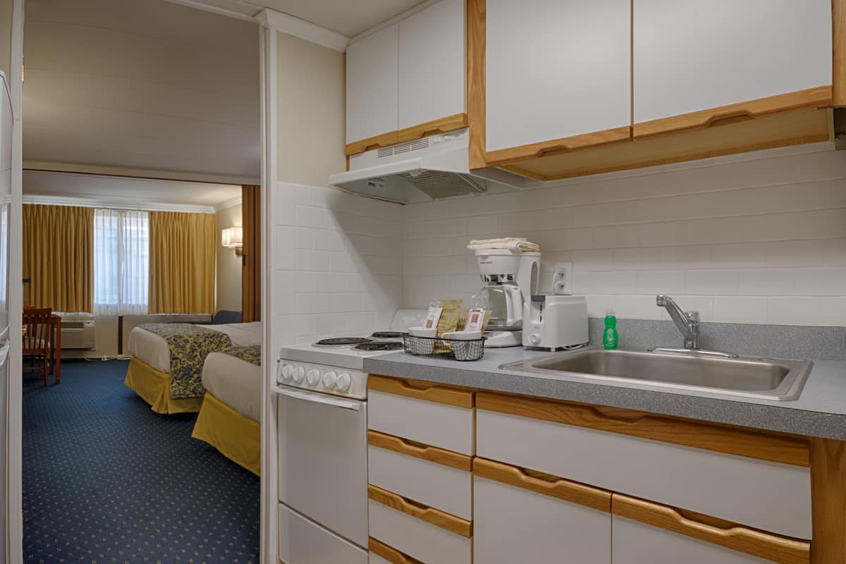 superior room, 2 double beds, kitchen | private kitchenette | fridge, microwave, stovetop, coffee/tea maker